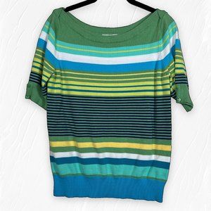 Jillian Nicole Short Sleeve Boatneck Sweater Spring Stripes Size Petite Large PL